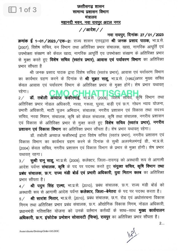 Chhattisgarh IAS-IPS Transfer 