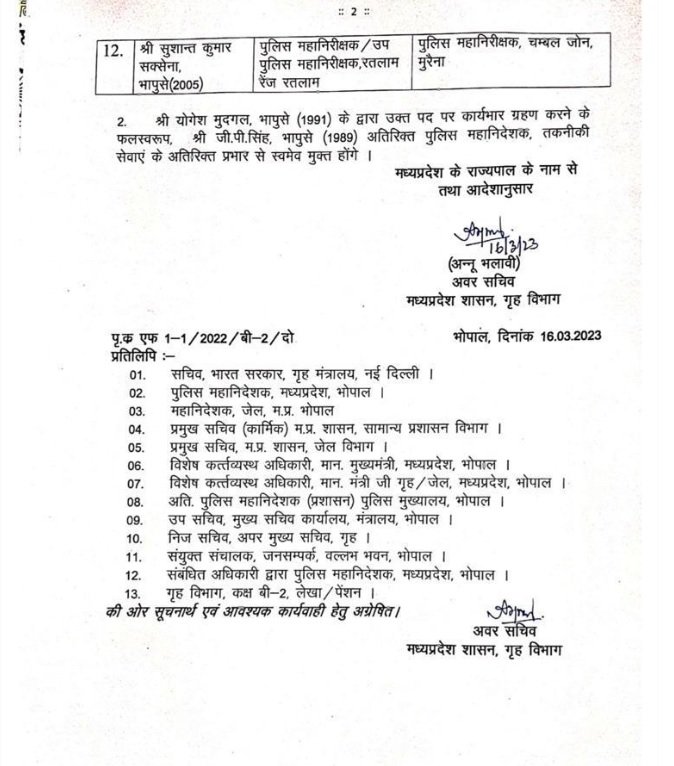 MP IPS transfer: Police commissioner of Indore and Bhopal changed