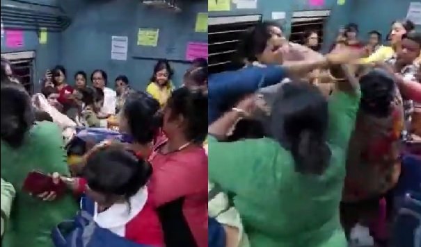 Viral Video: Women kick and punch each other in a local train