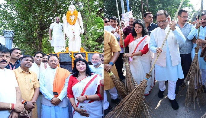 Chhattisgarh: Chief Minister Sai garlanded the statue of Mahatma Gandhi, participated in Swachhata Hi Seva program