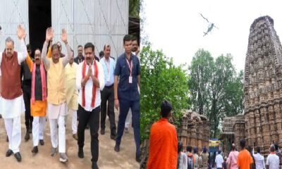 Chhattisgarh: CM Sai, Deputy CM and Speaker Raman Singh showered flowers on Kanwariyas in Bhoramdev from a helicopter