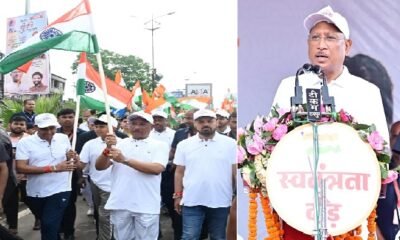 Raipur: Chief Minister Sai ran for freedom with thousands of youth, garlanded the statue of Bharat Mata and Rani Durgavati