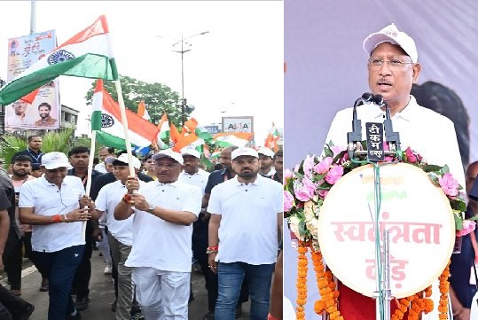 Raipur: Chief Minister Sai ran for freedom with thousands of youth, garlanded the statue of Bharat Mata and Rani Durgavati