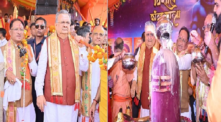 Raipur: Chief Minister Sai performed Rudrabhishek of Lord Shiva, participated in the grand Kanwar Yatra