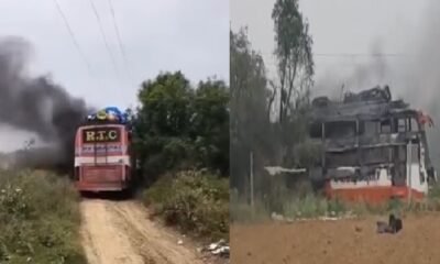 Jaipur Bus Fire: Bus catches fire after coming in contact with high tension line, 3 dead, 10 injured