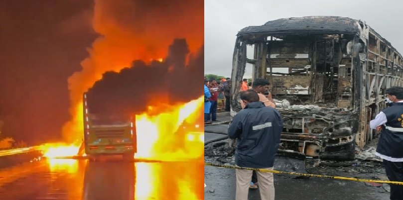 Kurnool Bus Fire Accident: Bus catches fire, 20 burnt alive, fire started when bike hits fuel tank