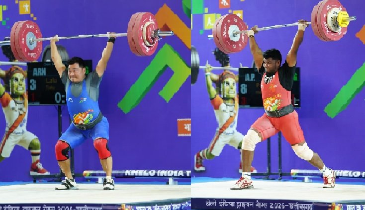 Khelo India Tribal Games 2026 weightlifting, Lalu Taku gold medal, 94kg weightlifting India, Raipur sports event, tribal athletes India