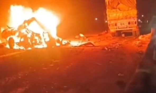 Mirzapur accident news, UP road accident 2026, Bolero fire accident, truck brake fail accident, Maihar family accident, India road tragedy, Mirzapur highway accident