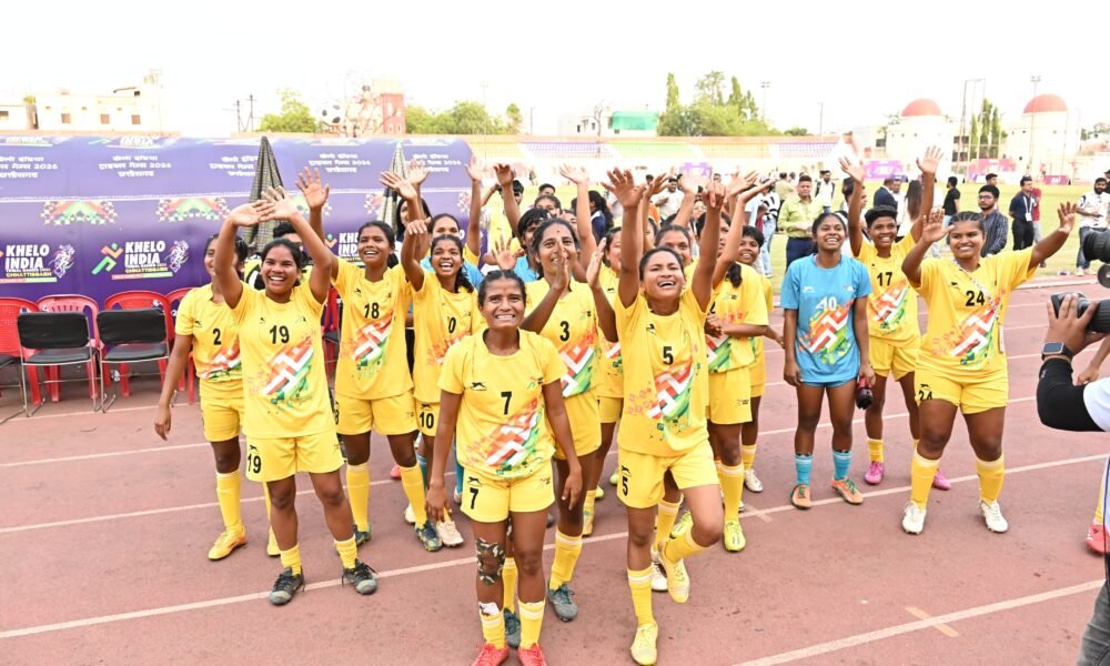 chhattisgarh women football gold, khelo india tribal games 2026 football, kiran pisda goal, raipur football final, chhattisgarh sports news, tribal games football result, india women football news