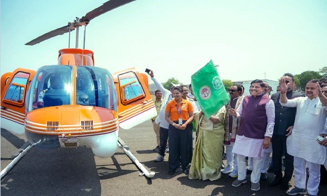 mp heli tourism service, bhopal chanderi helicopter, orchha heli service, mp tourism news, mohan yadav news, helicopter service mp, chanderi travel, orchha tourism, heli service booking mp