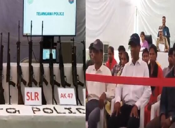 तेलंगाना माओवादी सरेंडर, Maoist surrender Telangana, PLGA news, naxal news India, B Shivdhar Reddy, Maoist weapons surrender, security forces India