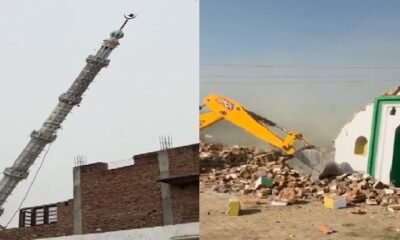 Sambhal mosque demolition, illegal encroachment UP, bulldozer action Sambhal, mosque minaret demolition, UP administration news