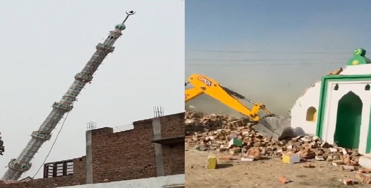 Sambhal mosque demolition, illegal encroachment UP, bulldozer action Sambhal, mosque minaret demolition, UP administration news