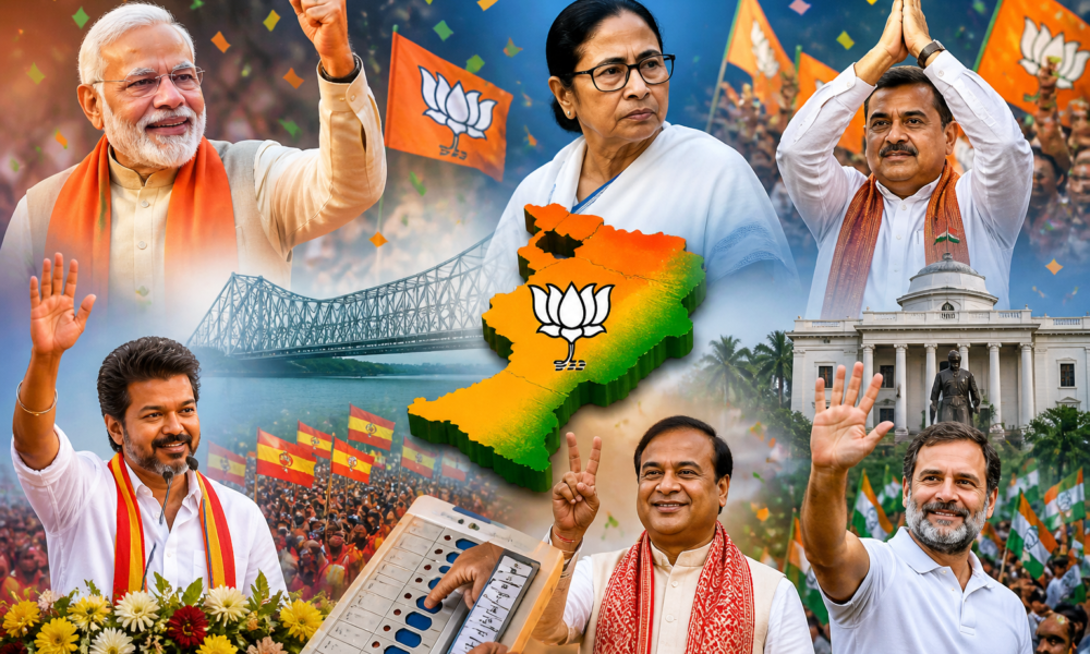 कीवर्ड: West Bengal Election 2026, BJP Bengal Victory, Mamata Banerjee Defeat, Suvendu Adhikari, Tamil Nadu Election 2026, TVK Vijay Party, Assam Election Result, Kerala Election Result, Narendra Modi, Assembly Election Results