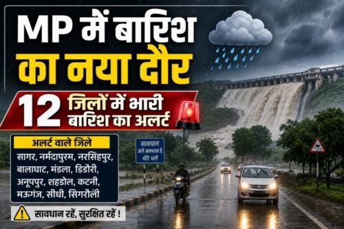 MP Weather Alert, मध्य प्रदेश मौसम, MP Rain Alert, भारी बारिश अलर्ट, मध्य प्रदेश में बारिश, MP Heavy Rain, 12 जिलों में भारी बारिश, सागर मौसम, नर्मदापुरम बारिश, नरसिंहपुर बारिश, बालाघाट बारिश, मंडला बारिश, शहडोल बारिश, सतना बारिश, खरगोन साटक जलाशय, Satak Reservoir Overflow, Madhya Pradesh Weather News, MP Monsoon Update, Bhopal Weather, Indore Weather