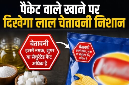 FSSAI warning label, पैकेज्ड फूड पर लाल लेबल, रेड षटकोण चेतावनी, फ्रंट ऑफ पैक लेबलिंग, FSSAI सुप्रीम कोर्ट, हाई फैट हाई शुगर हाई साल्ट, HFSS food, पैकेट वाले खाने पर चेतावनी, नमक शुगर फैट नियम