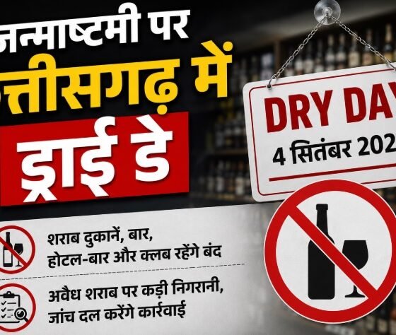 छत्तीसगढ़ ड्राई डे, 4 सितंबर ड्राई डे, जन्माष्टमी ड्राई डे, छत्तीसगढ़ शराब दुकान बंद, Chhattisgarh Dry Day, शराब दुकान बंद, जन्माष्टमी 2026, छत्तीसगढ़ आबकारी विभाग