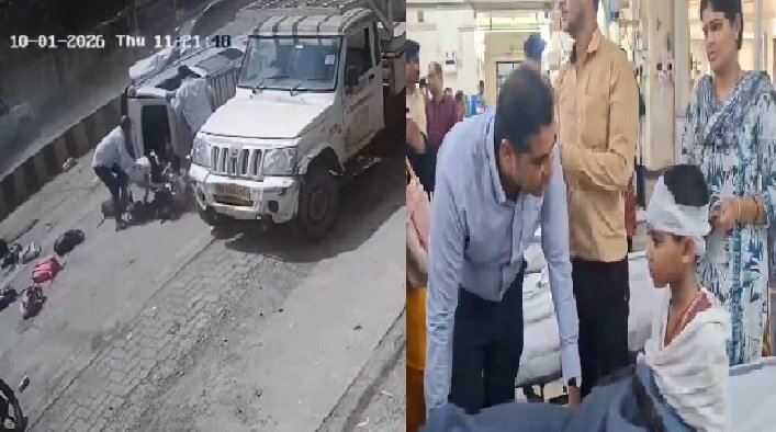 जबलपुर स्कूल वैन हादसा, Jabalpur School Van Accident, जबलपुर सड़क हादसा, स्कूल वैन पलटी, धनवंतरी नगर हादसा, गढ़ा रोड एक्सीडेंट, Jabalpur News