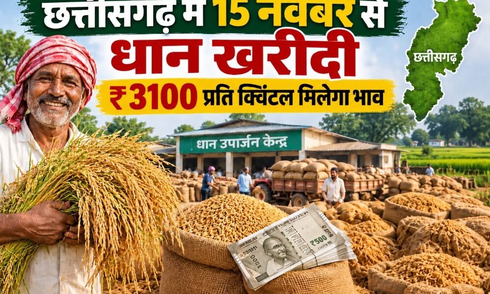 छत्तीसगढ़ धान खरीदी 2026, धान खरीदी तारीख, धान का भाव 3100 रुपये, 21 क्विंटल प्रति एकड़, एग्रीस्टैक पंजीयन, विष्णुदेव साय, धान खरीदी नियम